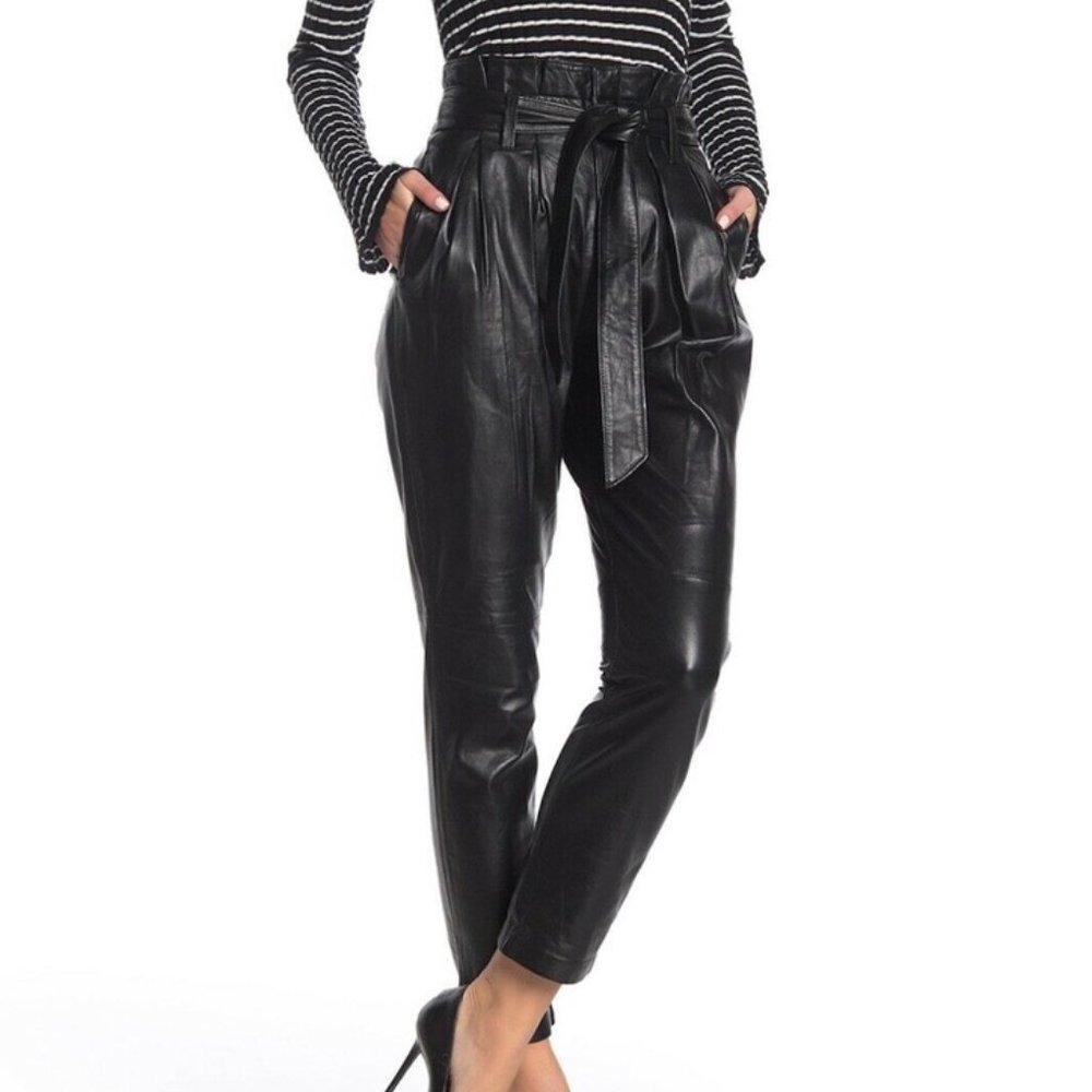 Joie Adorabella B Leather Paperbag Belted Cropped Pants